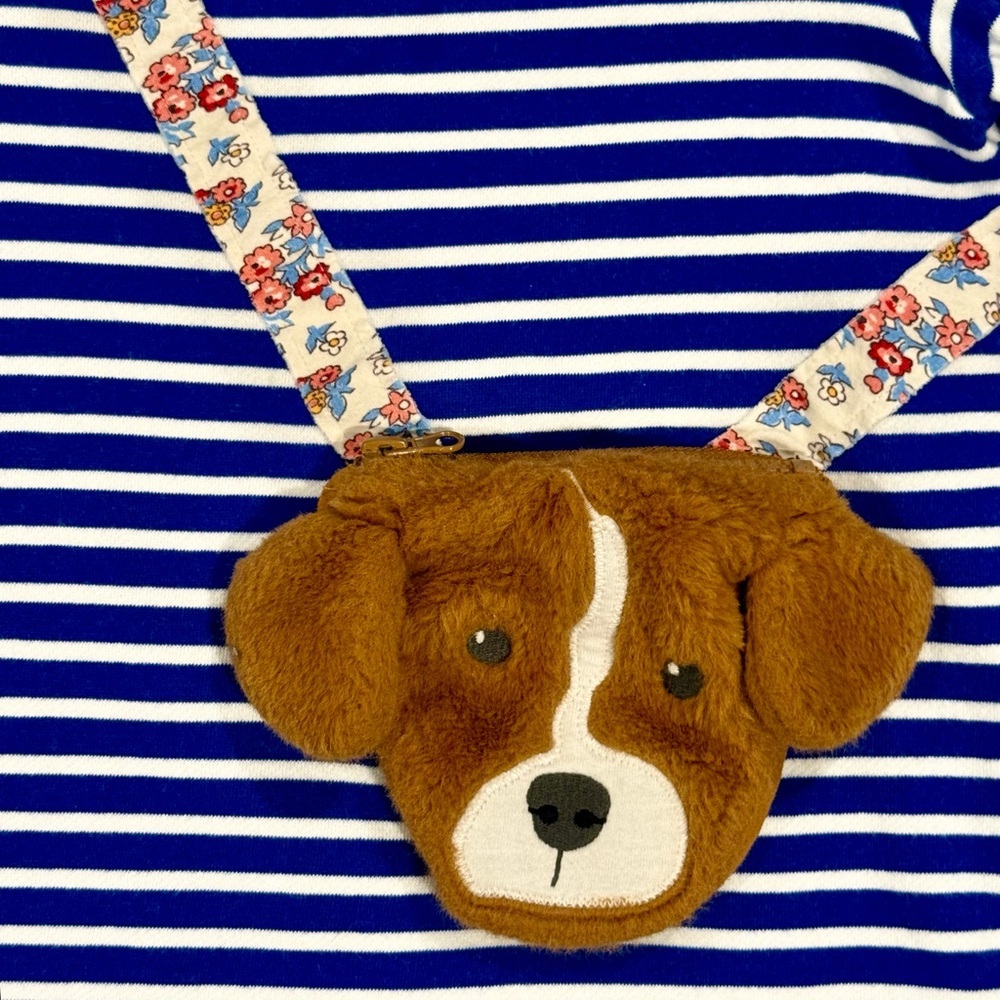 Mini Boden Pocket Applique Shirt Girls 6-7 Y Dog Purse Stripes Long Sleeves Tee - Picture 2 of 6